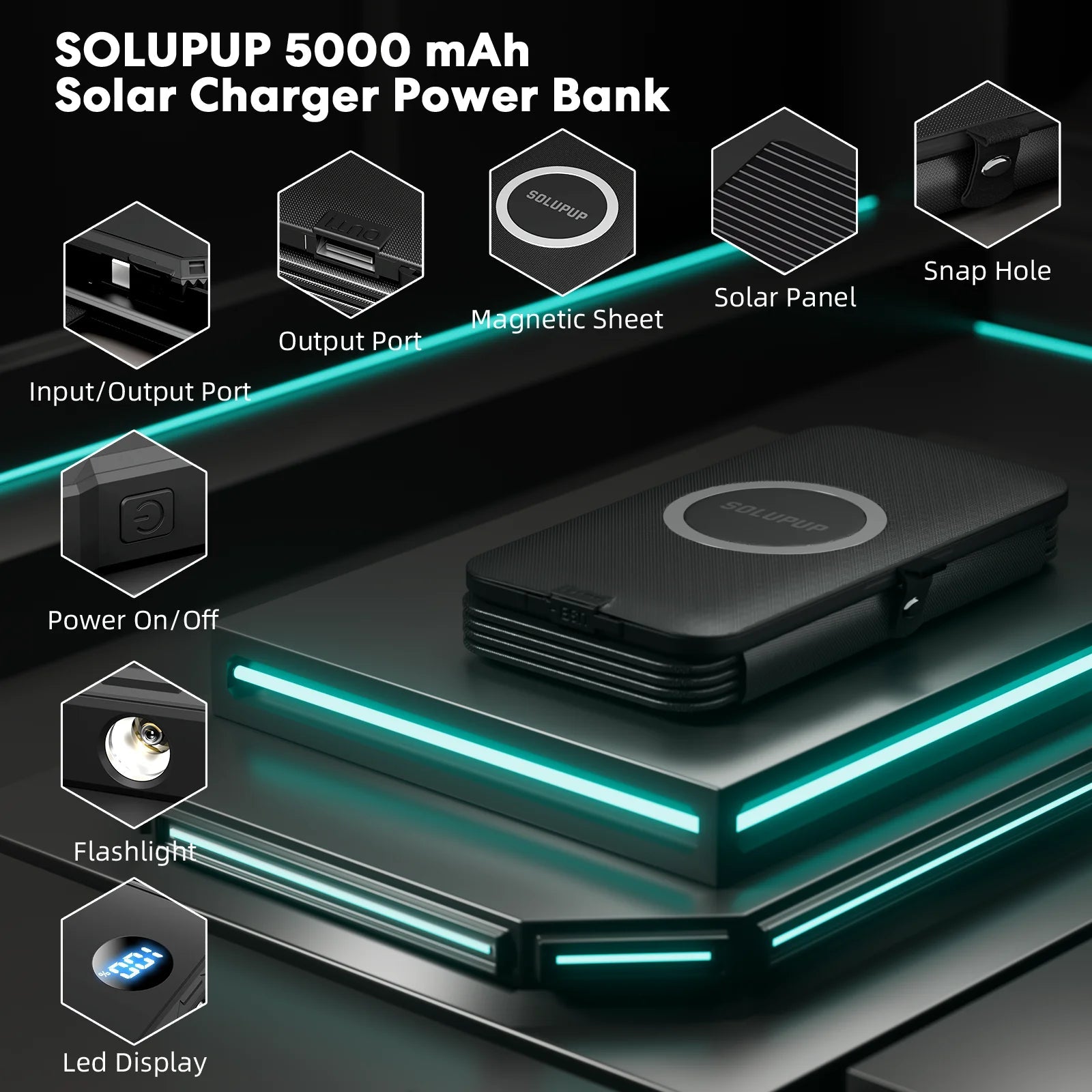 15W Magnetic Wireless 5000mAh Solar Power Bank - SunTweet