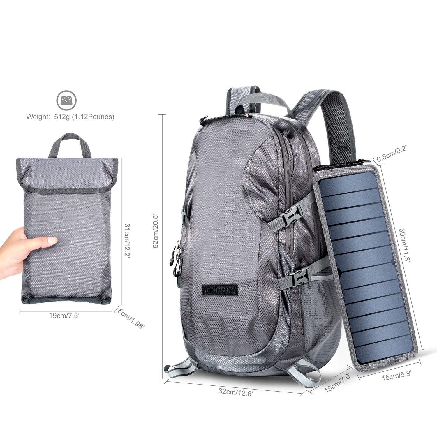 Solar Backpack Foldable Hiking Daypack - SunTweet