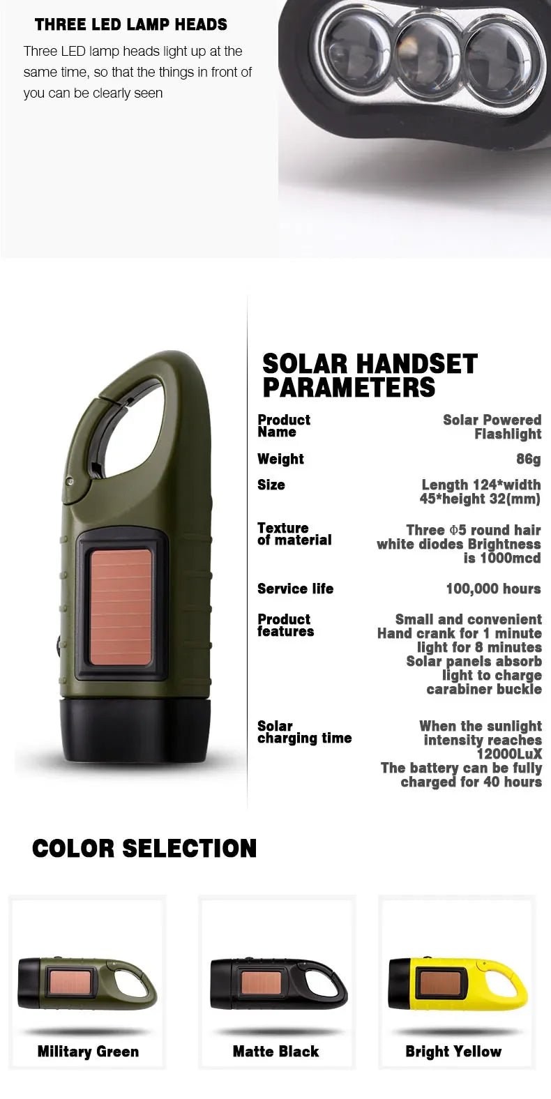 Solar Hand Crank LED Flashlight | Emergency Torch for Camping & Outdoor - SunTweet
