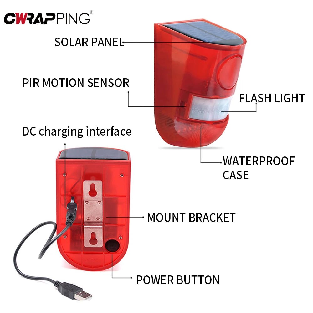Solar Infrared Burglar Alarm | Outdoor Motion Sensor Strobe Siren Security System - SunTweet