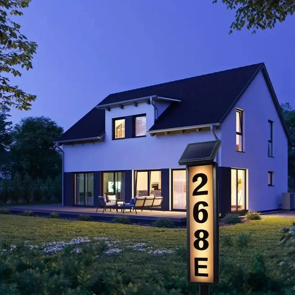 Solar Powered House Number Sign | LED Address Plaque with Pole Mount - SunTweet