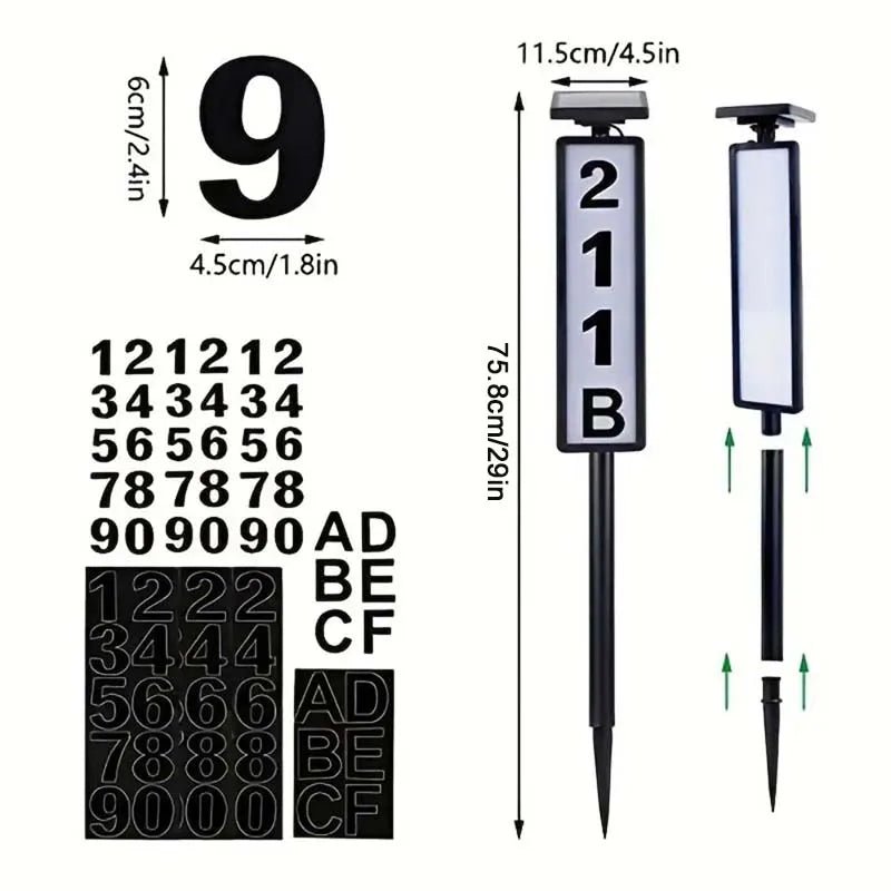 Solar Powered House Number Sign | LED Address Plaque with Pole Mount - SunTweet