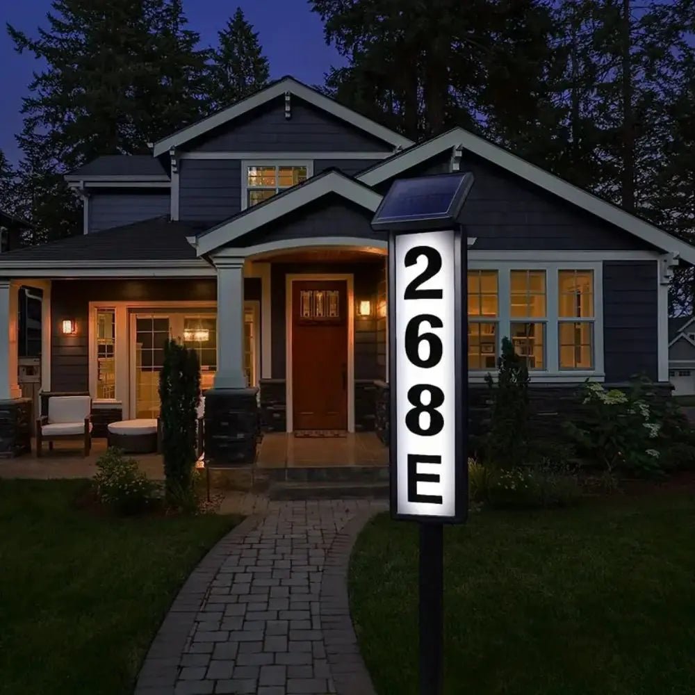 Solar Powered House Number Sign | LED Address Plaque with Pole Mount - SunTweet