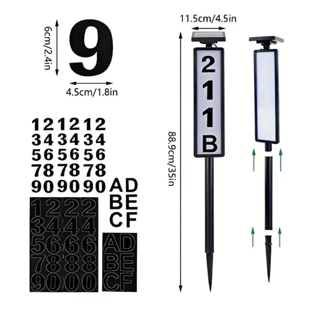 Solar Powered House Number Sign | LED Address Plaque with Pole Mount - SunTweet