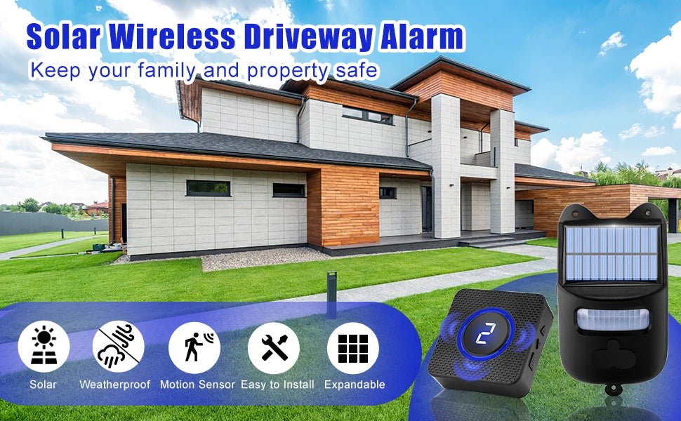 Solar Powered Wireless Driveway Alarm | 600ft Motion Sensor Alert - SunTweet