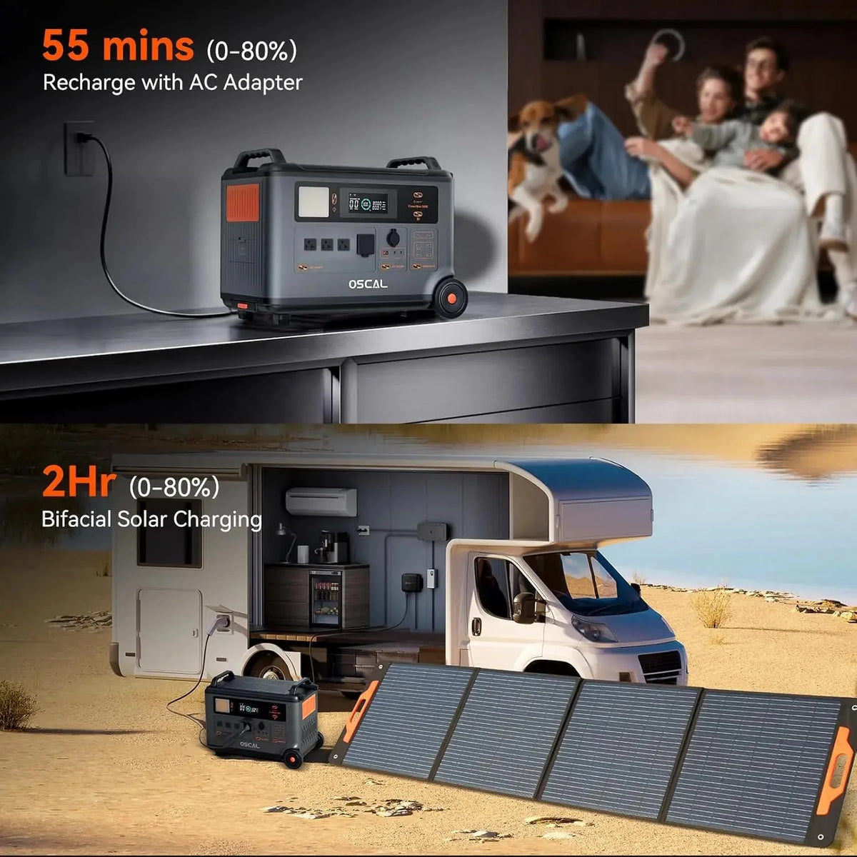 Portable solar panel charging camping equipment at an off-grid campsite