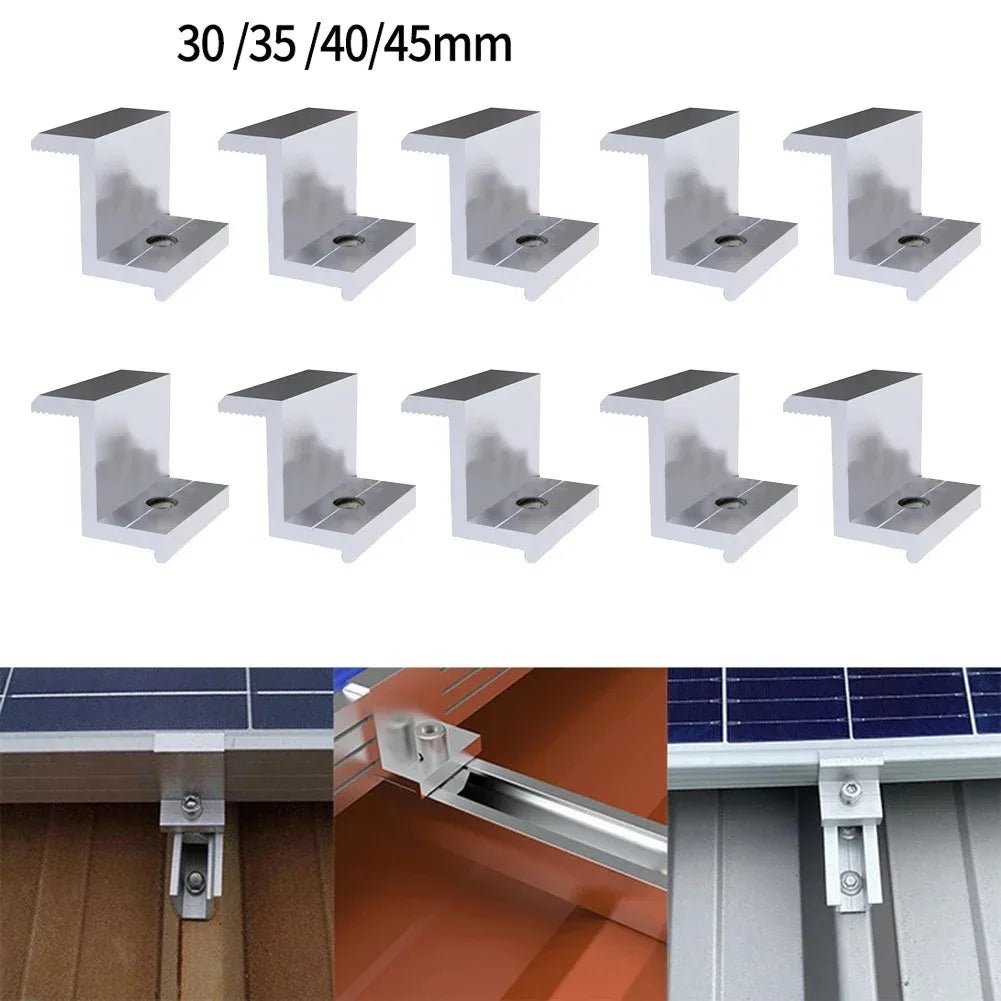 10-Piece Aluminum Solar Panel End Clamps, 30mm/35mm Frames - SunTweet