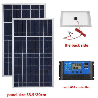 300W/600W Solar Panel Kit Complete 12V Polycrystalline USB Power Portable Outdoor Rechargeable Solar Cell Solar Generator - SunTweet