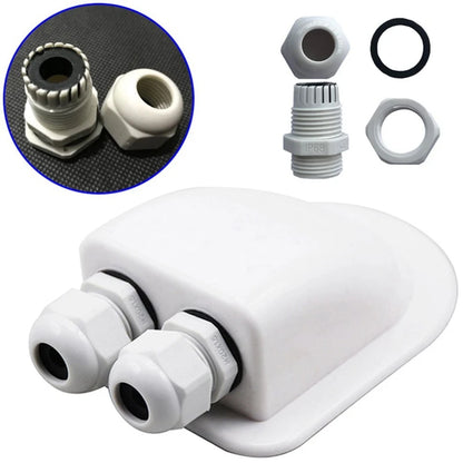 White plumbing fitting with smaller components on a white background