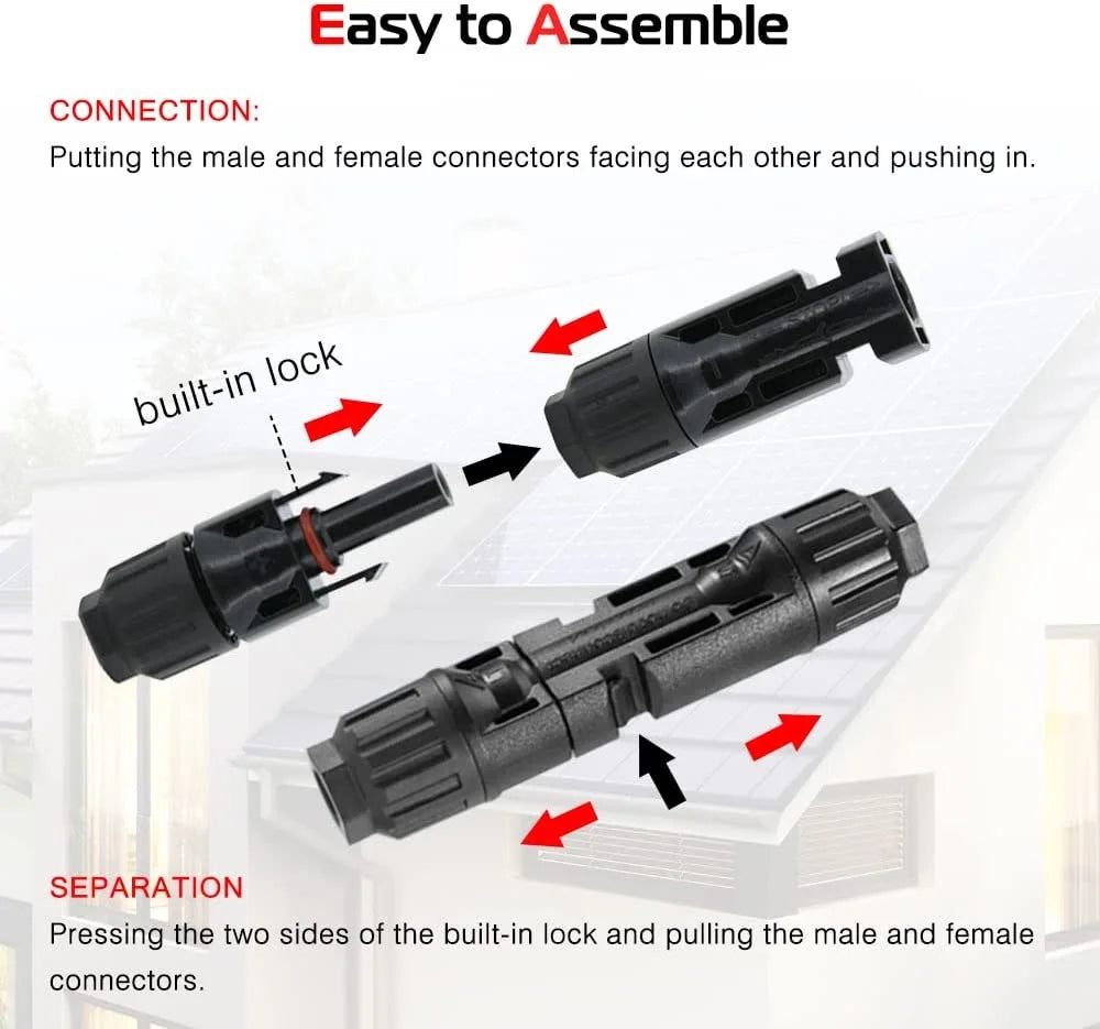 Black connectors with assembly instructions on a white background