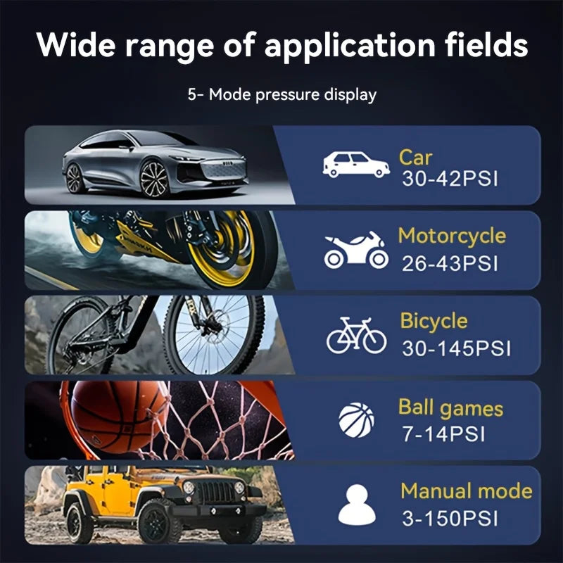 Portable Rechargeable Tire Inflator with LCD Display