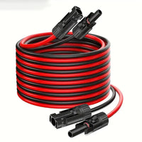 A coiled red and black cable with black connector ends, photographed on a clean white background.