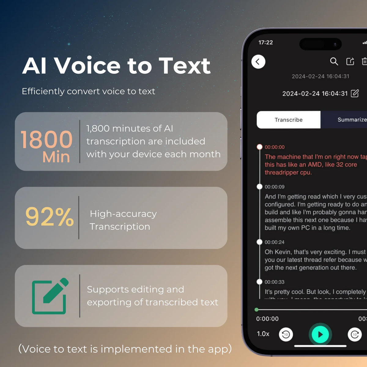 FoCase Rec CR1 AI Voice Recorder | 64GB &amp; Call Recording