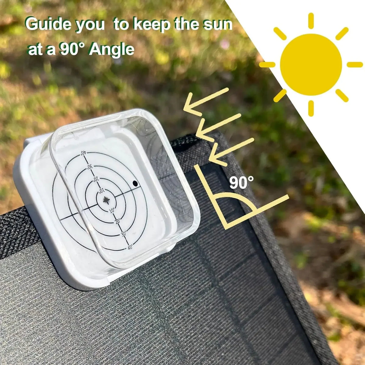 Solar panel with sun illustration and text指导 you to keep the sun at a 90° angle