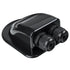 Black plastic electrical connector with two sockets on a white background