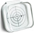 White square target with circular measurement markings on a white background