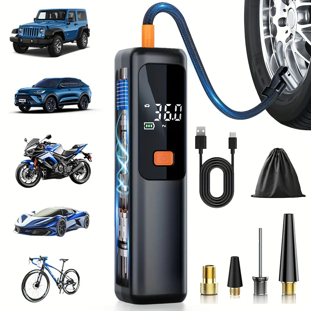 Portable Rechargeable Tire Inflator with LCD Display