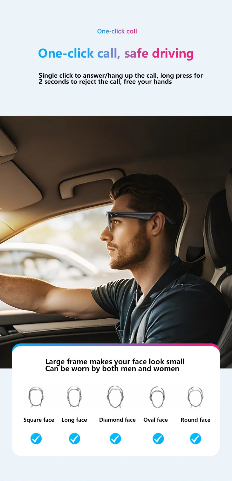 Bluetooth Smart Glasses | Audio &amp; AI Translation Options