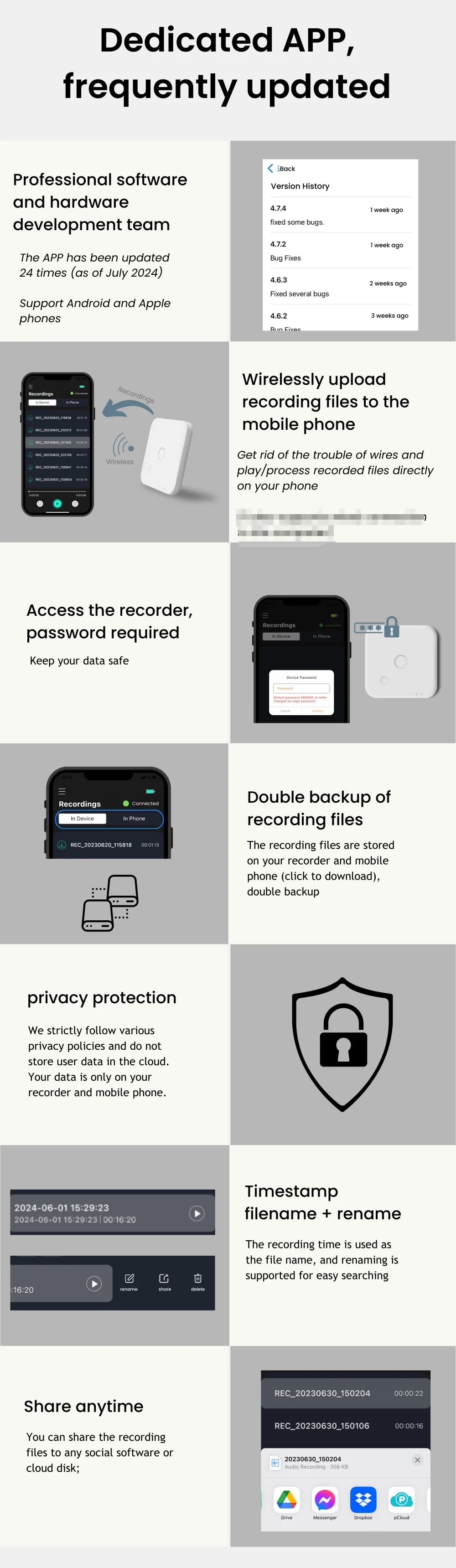 FoCase Rec CR1 AI Voice Recorder | 64GB &amp; Call Recording