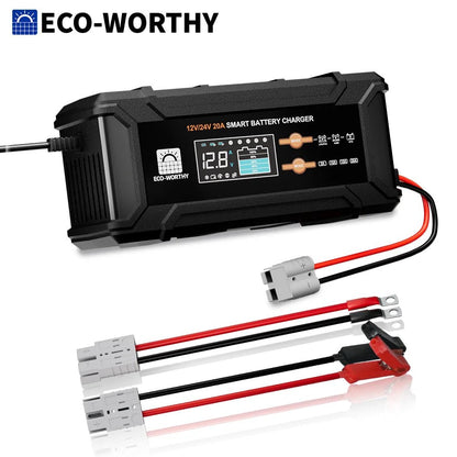 ECO-WORTHY 12V/24V Smart Battery Charger, 5A–20A - SunTweet
