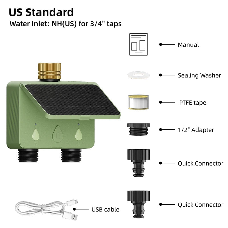 Smart WiFi Solar Sprinkler Timer | 2 - Zone Garden Irrigation Controller with Flow Detection - SunTweet