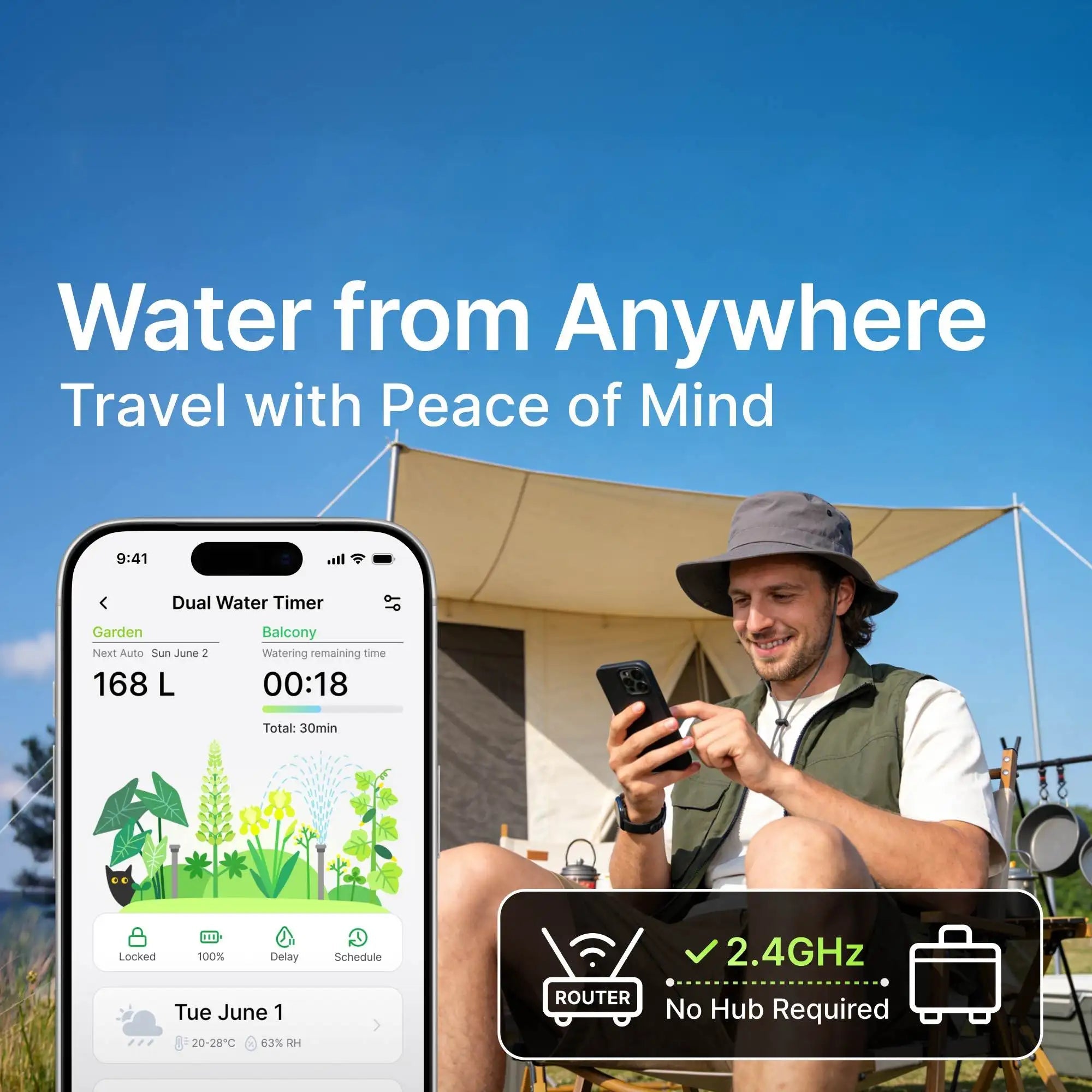 Smart WiFi Solar Sprinkler Timer | 2 - Zone Garden Irrigation Controller with Flow Detection - SunTweet