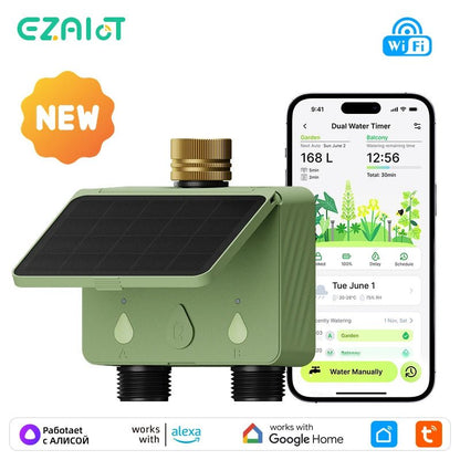 Smart WiFi Solar Sprinkler Timer | 2 - Zone Garden Irrigation Controller with Flow Detection - SunTweet