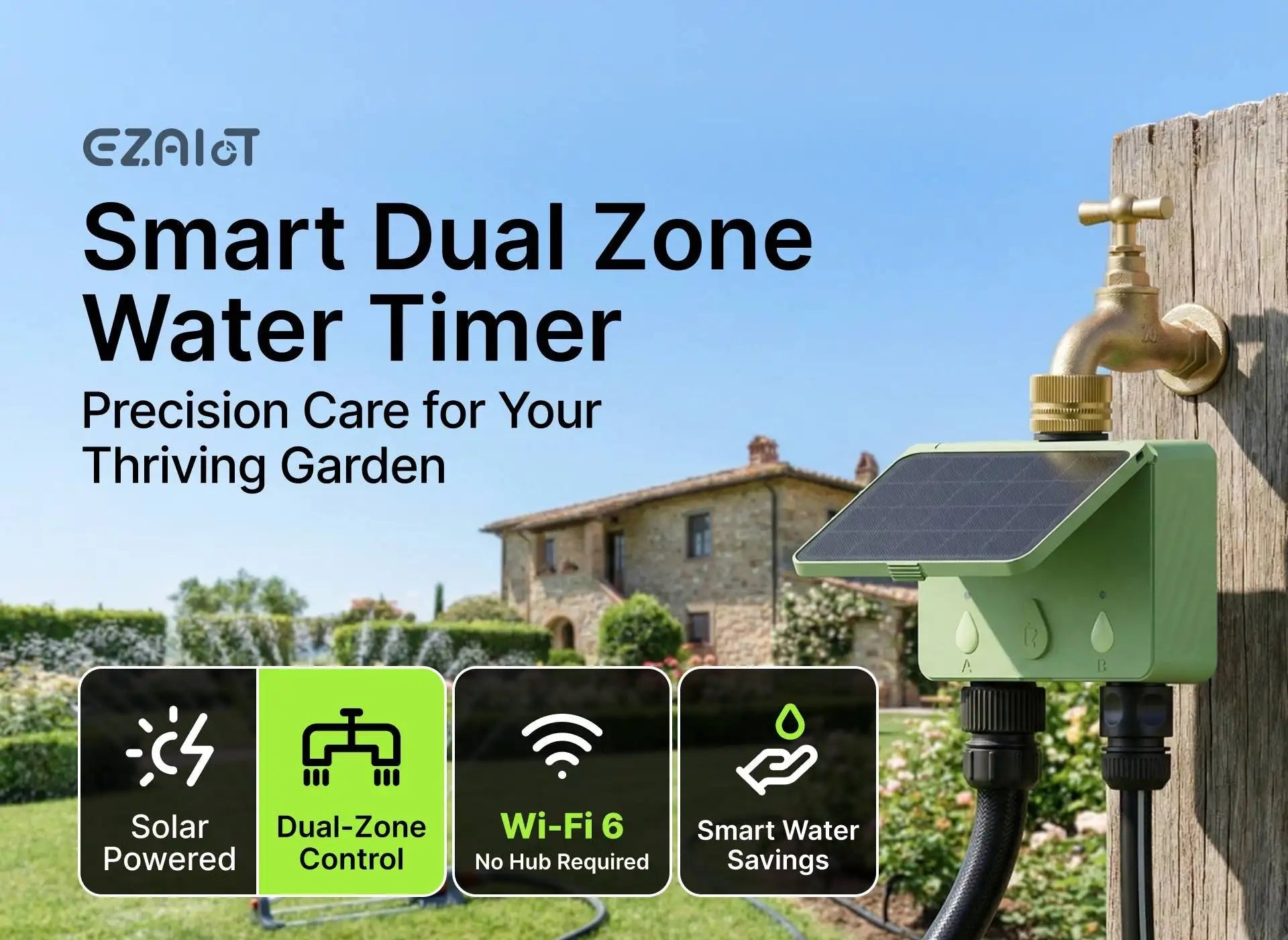 Smart WiFi Solar Sprinkler Timer | 2 - Zone Garden Irrigation Controller with Flow Detection - SunTweet