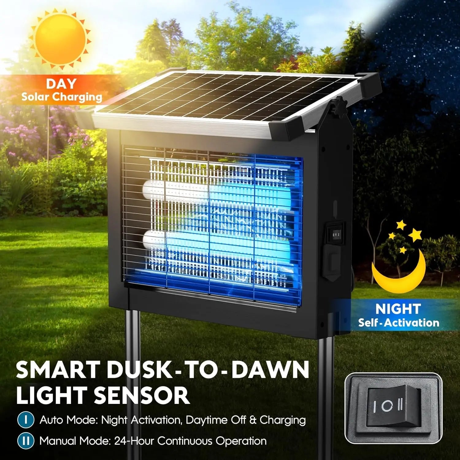 Solar Bug Zapper Outdoor | 4500V Electric Mosquito Zapper with Motion Sensor - SunTweet