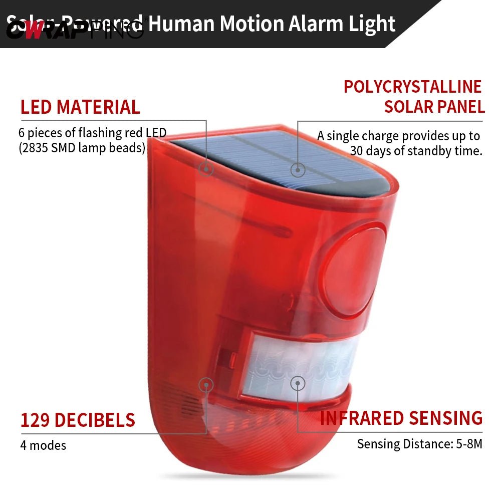 Solar Infrared Burglar Alarm | Outdoor Motion Sensor Strobe Siren Security System - SunTweet