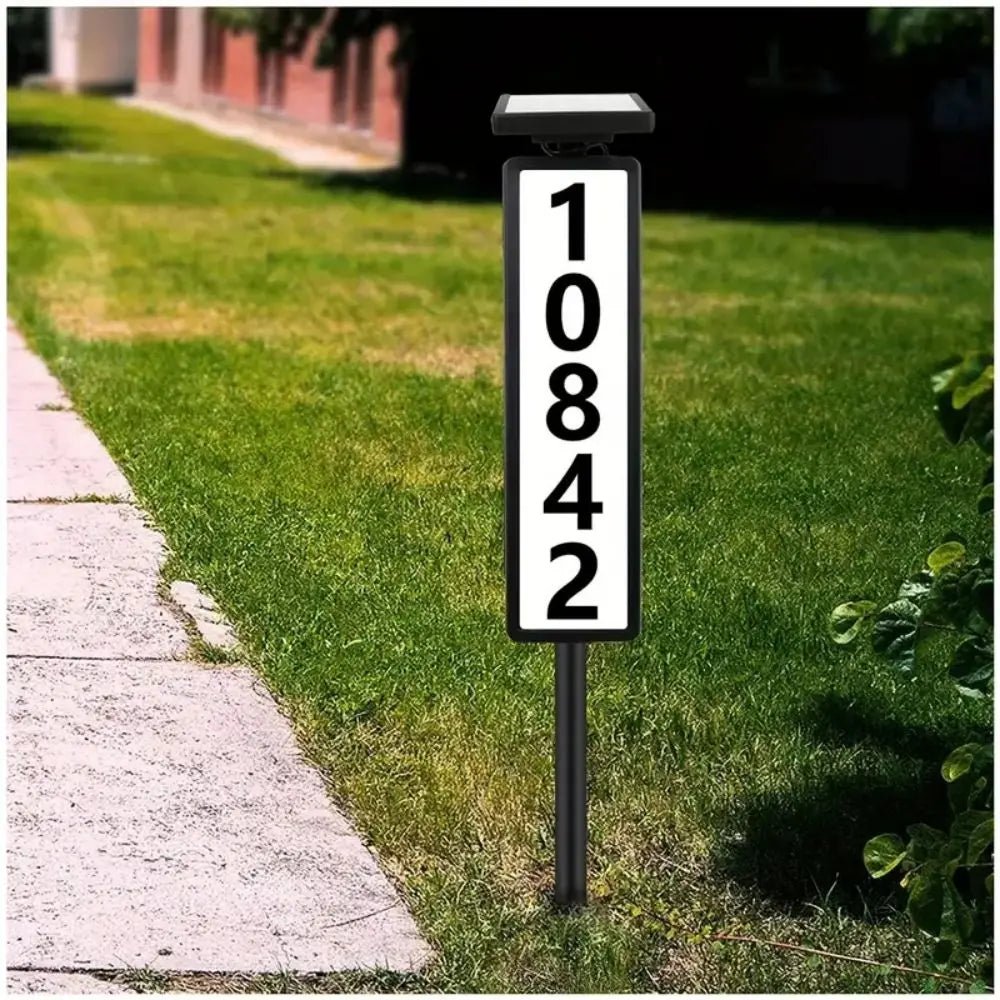 Solar Powered House Number Sign | LED Address Plaque with Pole Mount - SunTweet