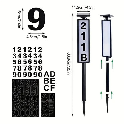 Solar Powered House Number Sign | LED Address Plaque with Pole Mount - SunTweet