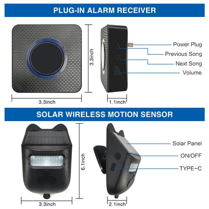 Solar Powered Wireless Driveway Alarm | 600ft Motion Sensor Alert - SunTweet