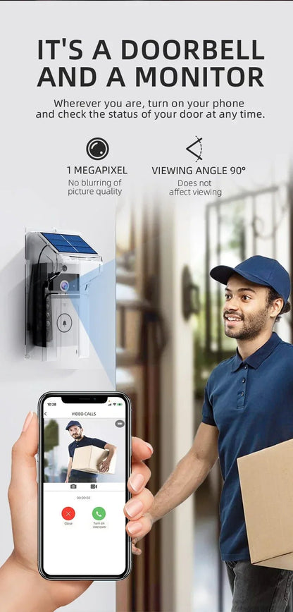 Solar Wireless Video Doorbell | WiFi Smart Door Camera with Intercom &amp; Peephole - SunTweet