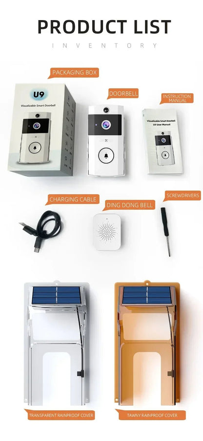 Solar Wireless Video Doorbell | WiFi Smart Door Camera with Intercom &amp; Peephole - SunTweet