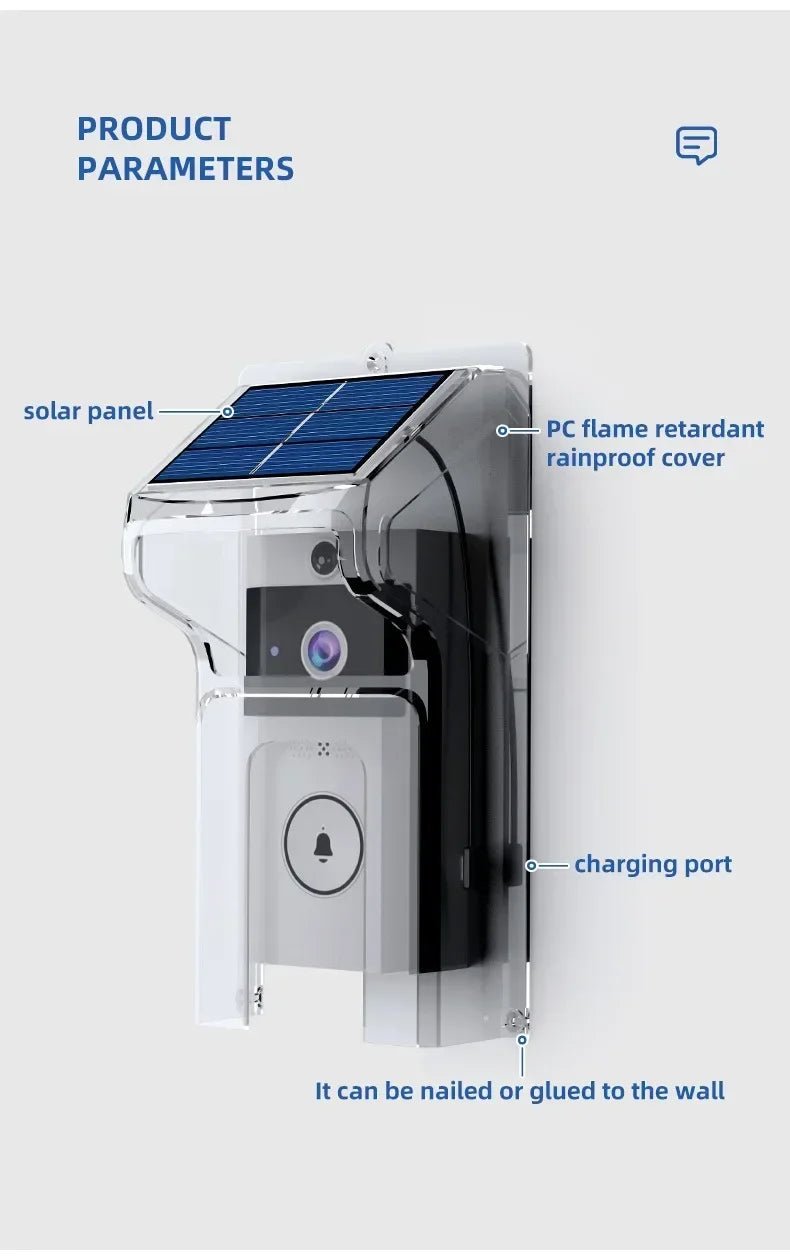 Solar Wireless Video Doorbell | WiFi Smart Door Camera with Intercom &amp; Peephole - SunTweet
