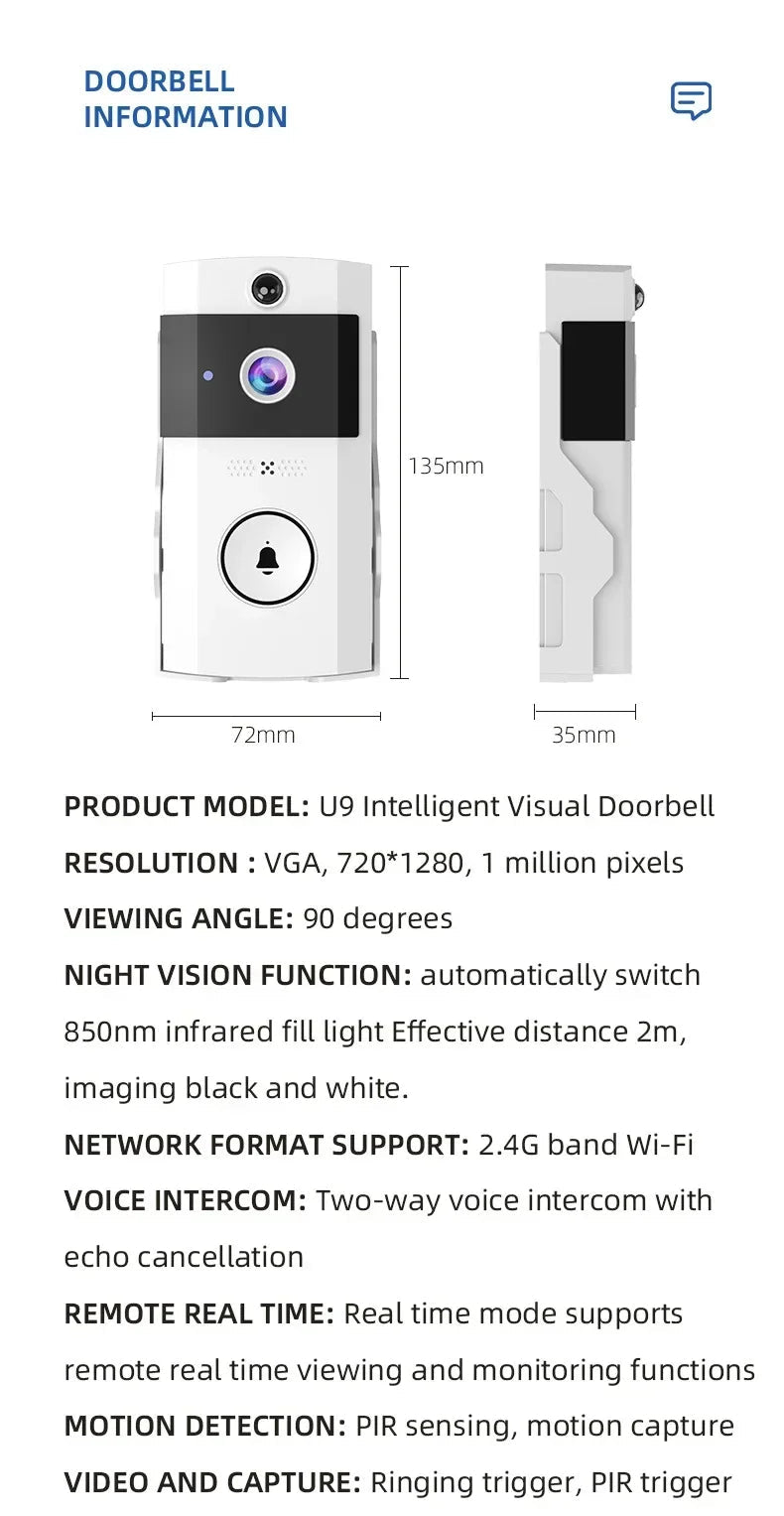 Solar Wireless Video Doorbell | WiFi Smart Door Camera with Intercom &amp; Peephole - SunTweet