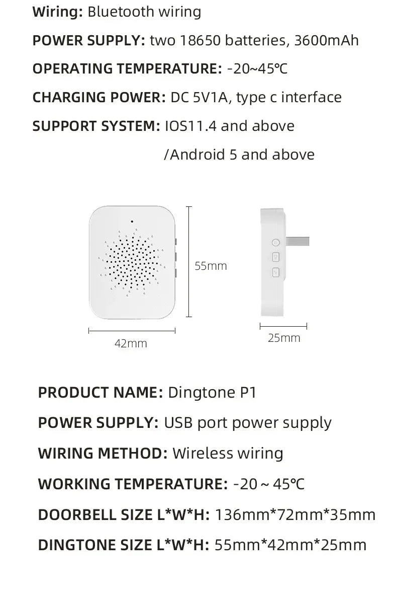Solar Wireless Video Doorbell | WiFi Smart Door Camera with Intercom &amp; Peephole - SunTweet