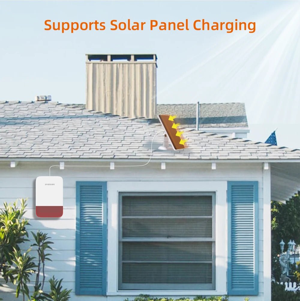 Staniot Wireless Strobe Siren 120dB | Solar Powered Indoor &amp; Outdoor Alarm - SunTweet