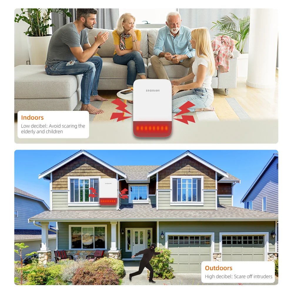 Staniot Wireless Strobe Siren 120dB | Solar Powered Indoor &amp; Outdoor Alarm - SunTweet