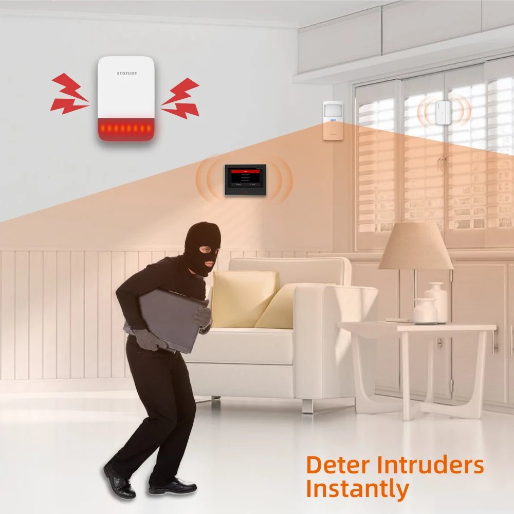 Staniot Wireless Strobe Siren 120dB | Solar Powered Indoor &amp; Outdoor Alarm - SunTweet