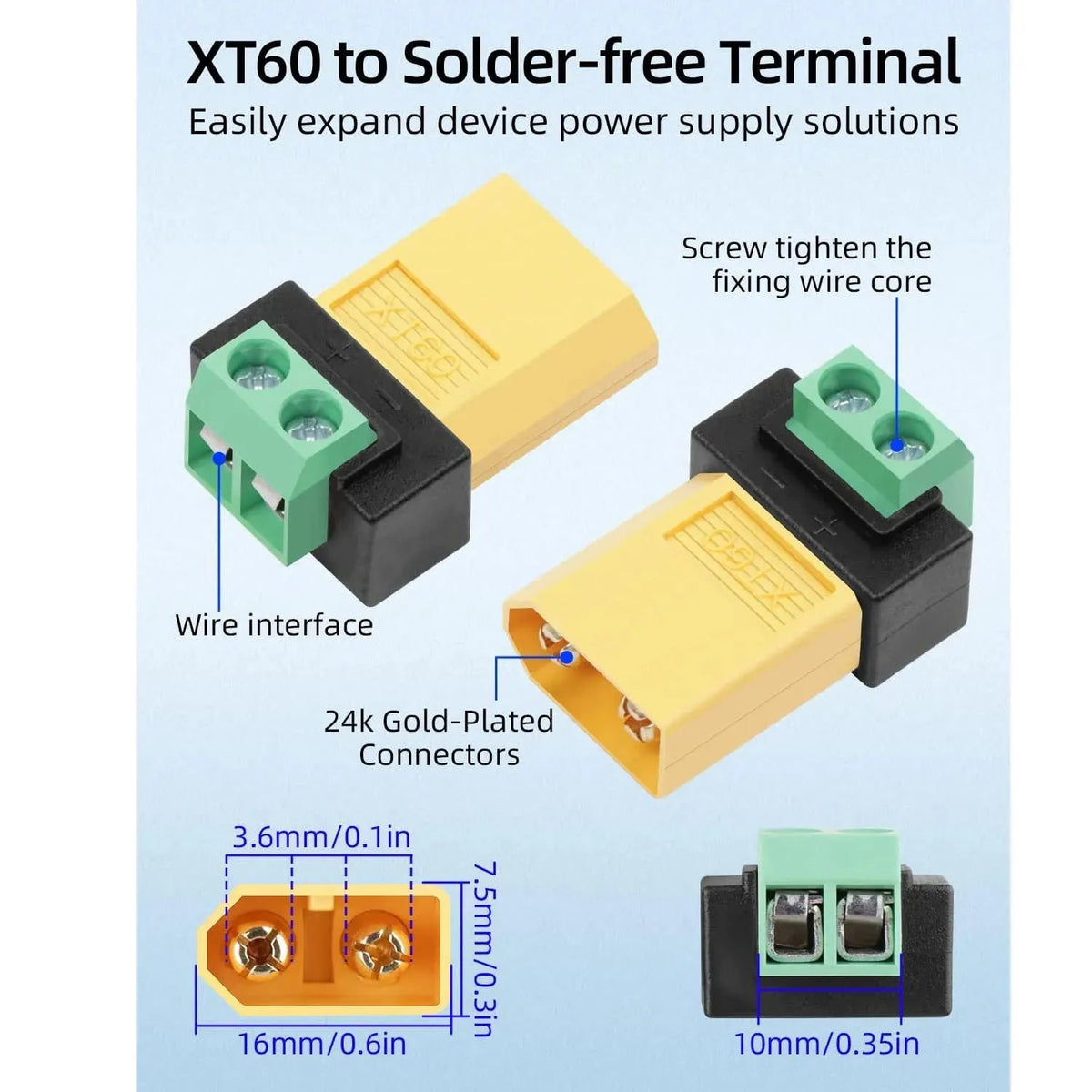 XT60 2-Pin Solderless Power Connector Adapter - SunTweet